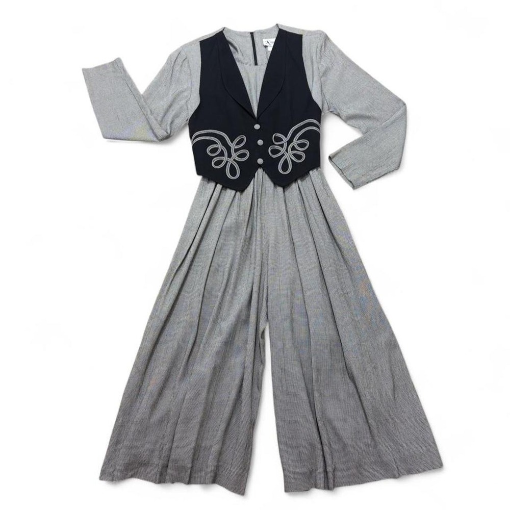 Vintage Wide Leg Jumpsuit 90s Cottagecore grunge KStudio Faux Vest Embroider 6P